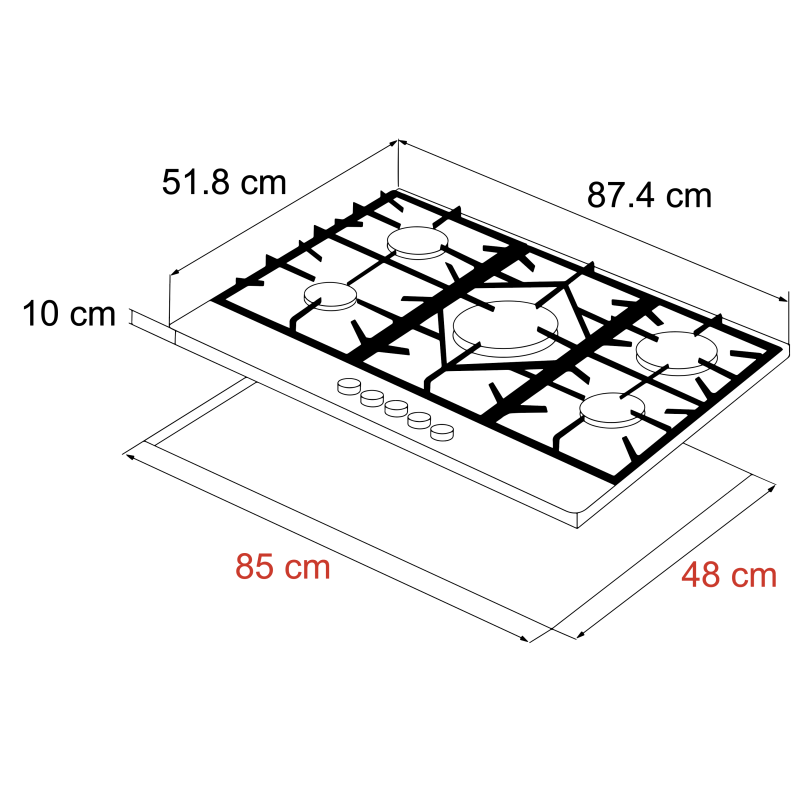 DRIJA ESTUFA EMPOTRABLE A GAS 5 QUEMADORES MESA DE VITROCERAMICA FERRARA90