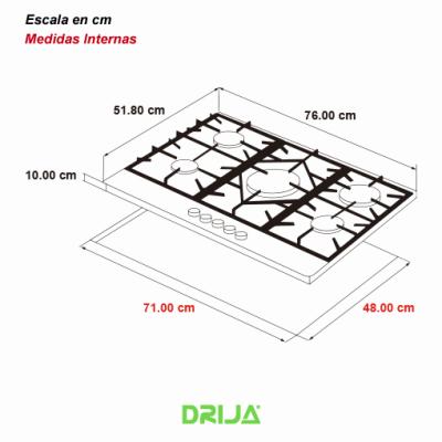 DRIJA ESTUFA EMPOTRABLE A GAS DE 5 QUEMADORES FERRARA 76
