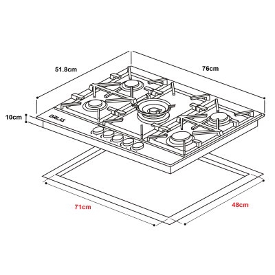 DRIJA ESTUFA EMPOTRABLE 76CM A GAS DE 5 QUEMADORES FERRARA 76
