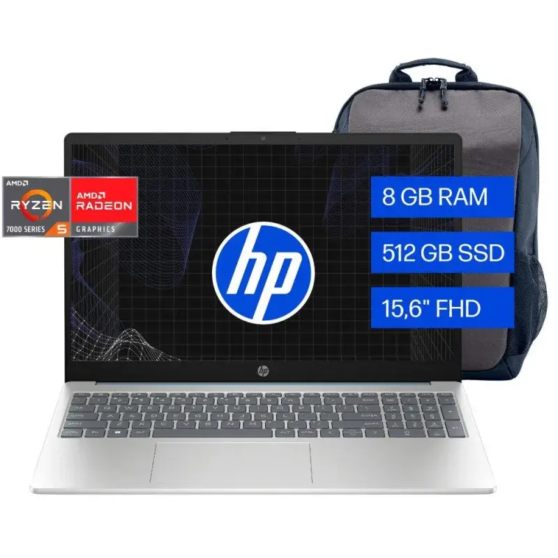 Hp Laptop de 15.6" amd ryzen 5 con 8gb ram 512gb ssd 15fc0250