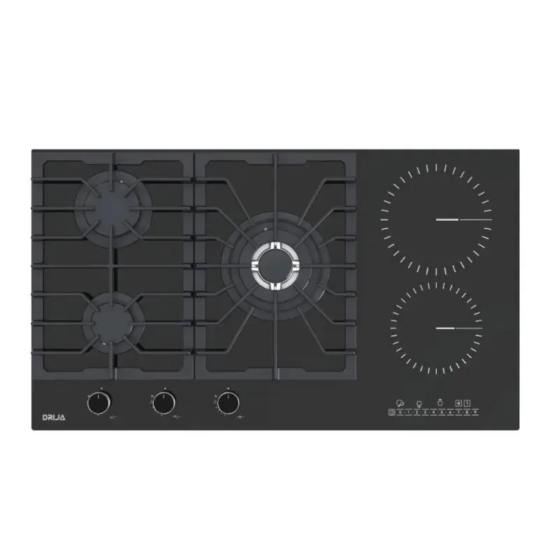 Drija Estufa empotrable dual (gas y electrica) de 5 quemadores mesa de vitroceramica negra sicilia