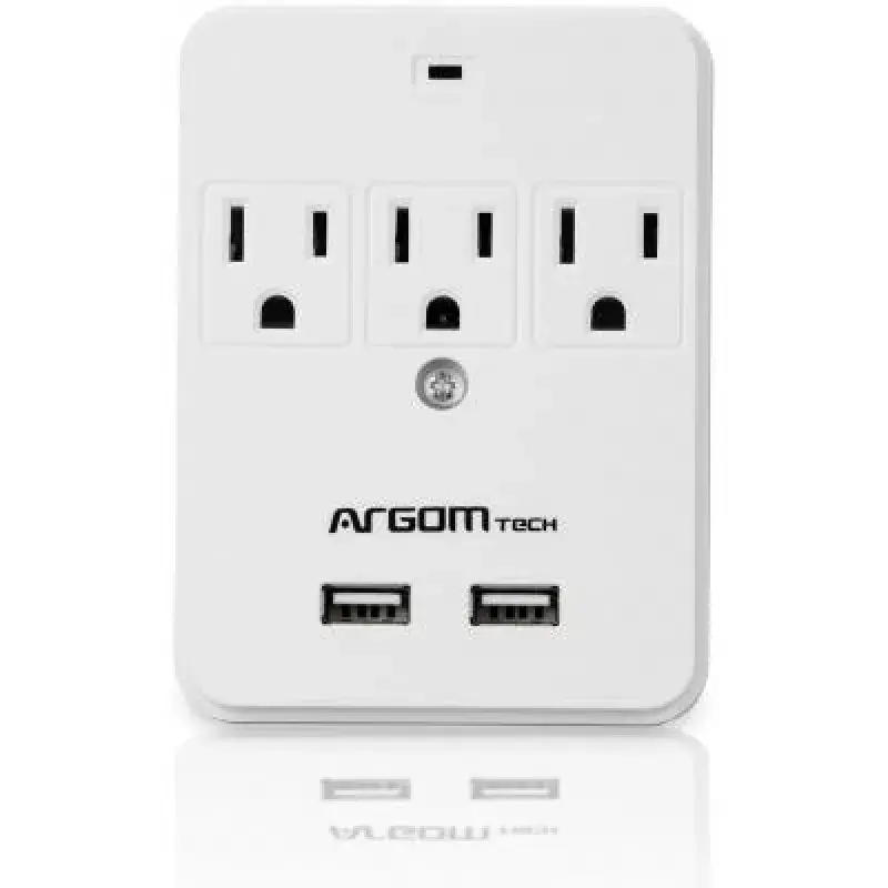 Argom Adaptador de corriente con 3 enchufes y 2 entradas usb argac0265