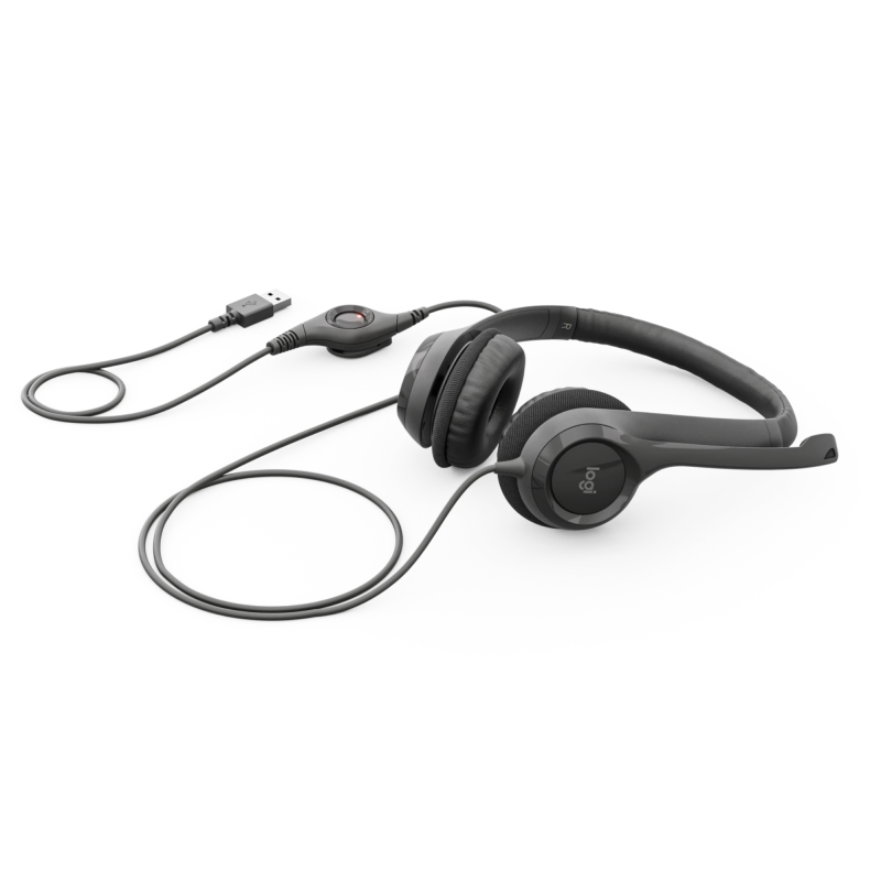 AUDÍFONOS DE COLOR NEGRO LOGITECH DE CABLE USB TIPO-A CON MICROFONO PARA COMPUTADORAS H390