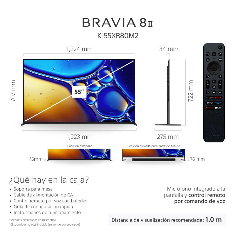SONY SMART TV DE 55" OLED UHD 4K 120HZ BRAVIA 8 II XR TRILUMINOS MAX XR80M2