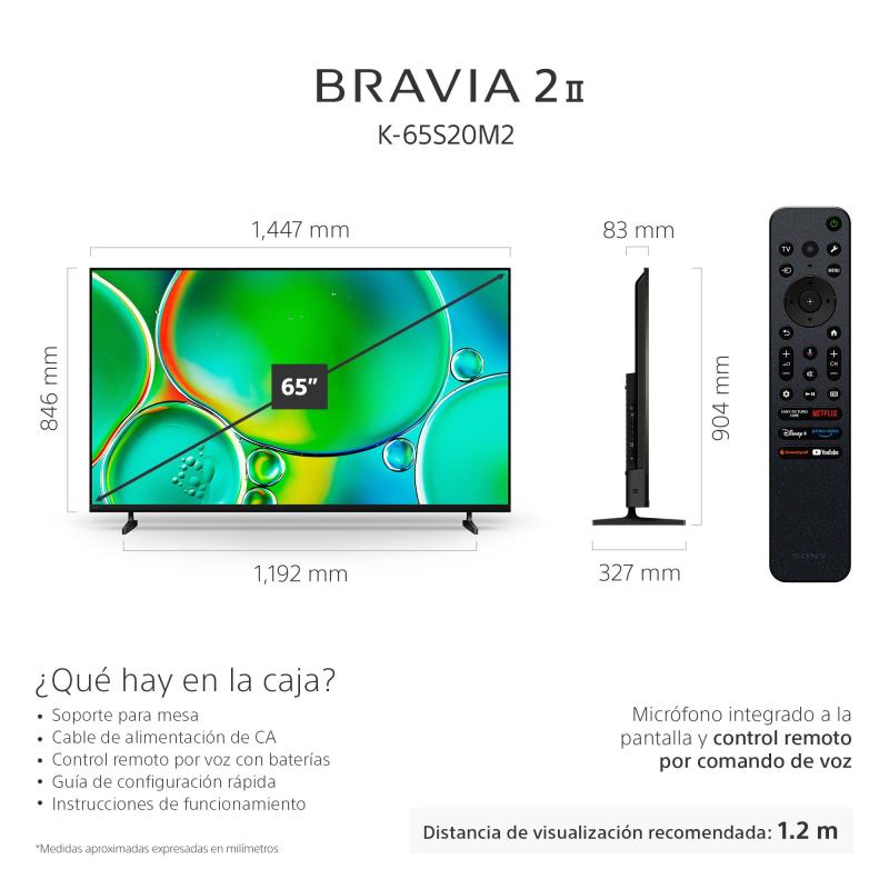 SONY SMART TV DE 65" UHD 4K BRAVIA II GOOGLE TV X-REALITY PRO S20M2