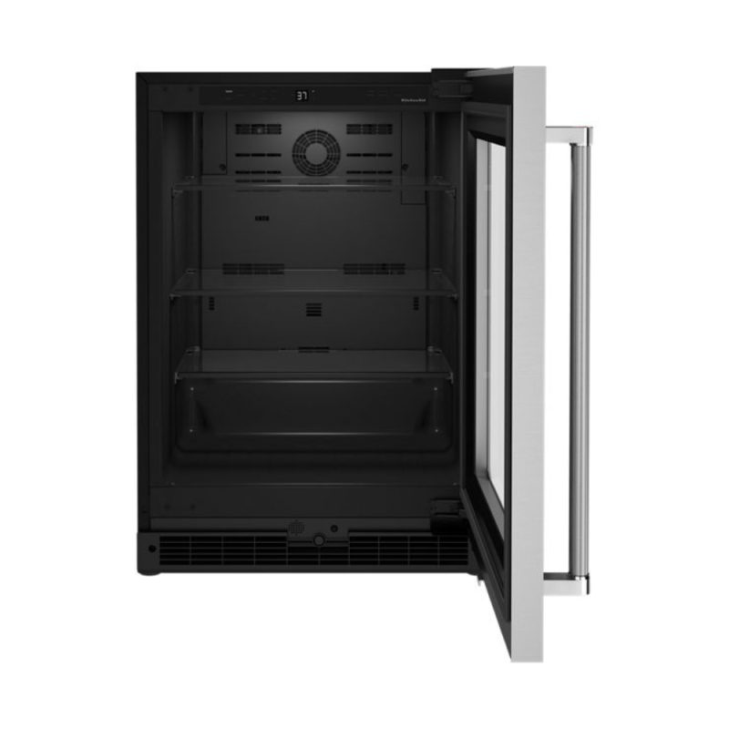 KITCHENAID REFRIGERADOR BAJO ENCIMERA EMPOTRABLE DE 24" CON PUERTA DE VIDRIO KURR214