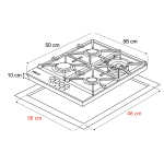 DRIJA ESTUFA EMPOTRABLE A GAS DE 58CM 4 QUEMADORES CON PLANCHA DE HIERRO MILAN60
