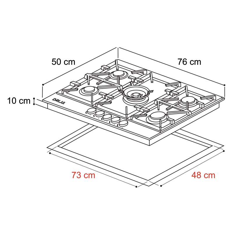DRIJA ESTUFA EMPOTRABLE DE 76CM A GAS 5 QUEMADORES MILAN76