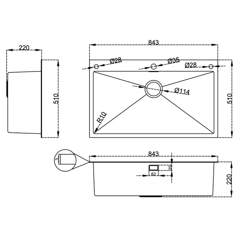 DRIJA FREGADOR EMPOTRABLE DE 84CM CON MANGUERA EXTRAIBLE PARMA