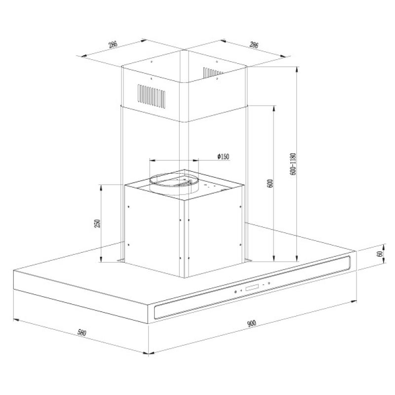Drija Extractor de grasa tipo isla 90cm color negro quadrato 90