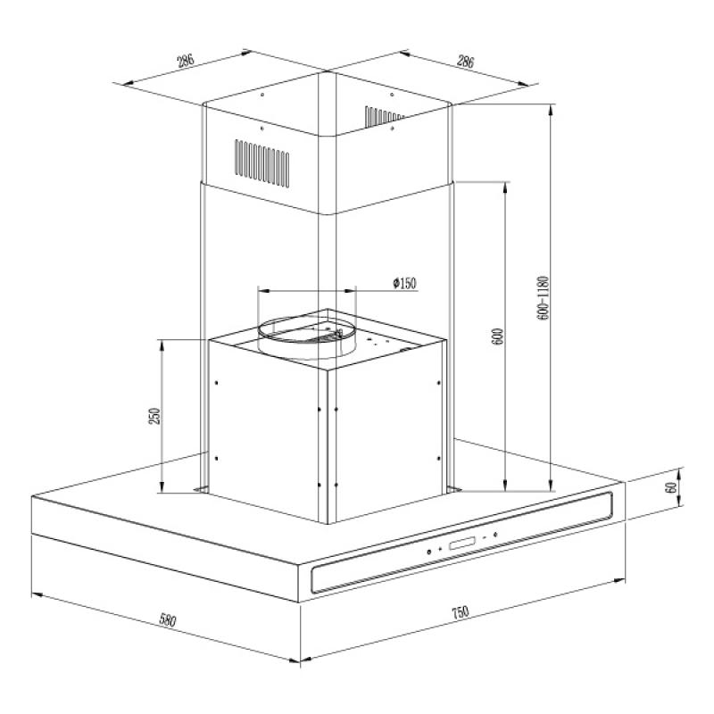 DRIJA EXTRACTOR DE GRASA TIPO ISLA DE 75CM 3 VELOCIDADES QUADRATO ISLA 76