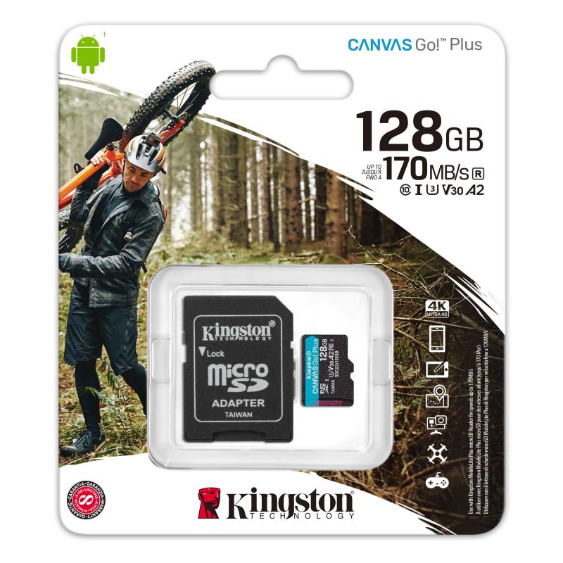 KINGSTON MEMORIA MICROSD DE 128GB CANVAS GO PLUS CON ADAPTADOR SD