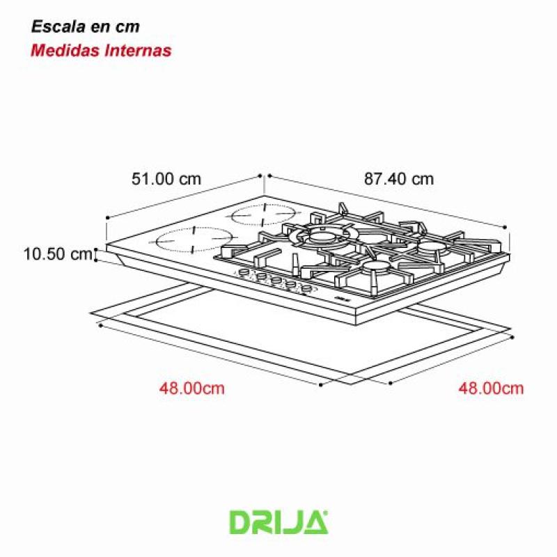 DRIJA ESTUFA EMPOTRABLE DUAL(GAS Y ELECTRICO) DE 5 QUEMADORES SICILIA 90
