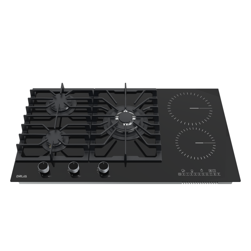 DRIJA ESTUFA EMPOTRABLE DUAL (GAS Y ELECTRICA) DE 5 QUEMADORES MESA DE VITROCERAMICA NEGRA SICILIA