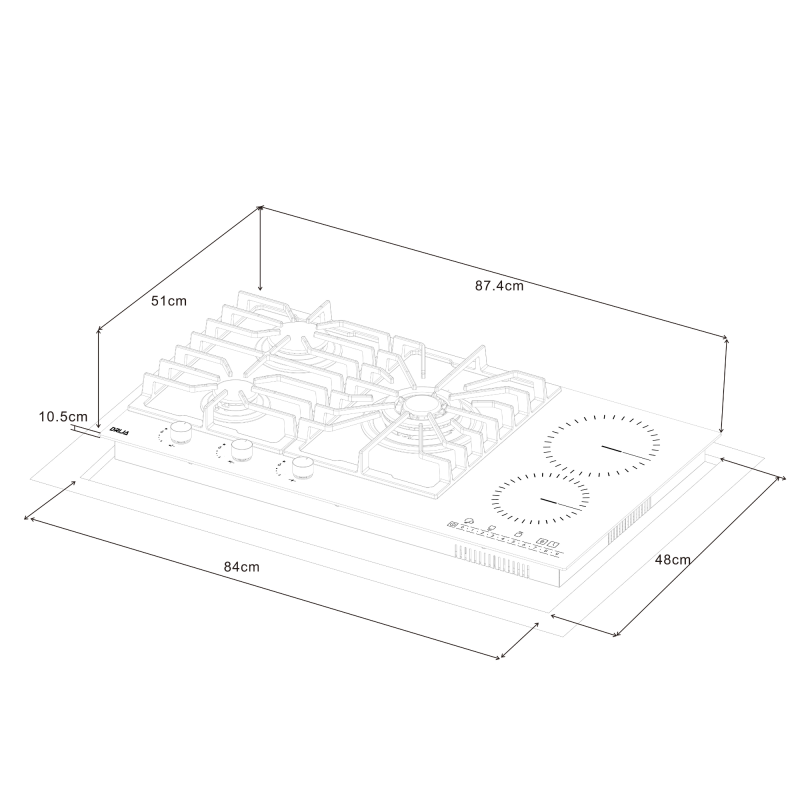 DRIJA ESTUFA EMPOTRABLE DUAL (GAS Y ELECTRICA) DE 5 QUEMADORES MESA DE VITROCERAMICA NEGRA SICILIA