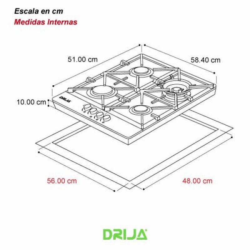 Drija Estufa empotrable de 4 quemadores a gas toscana 60
