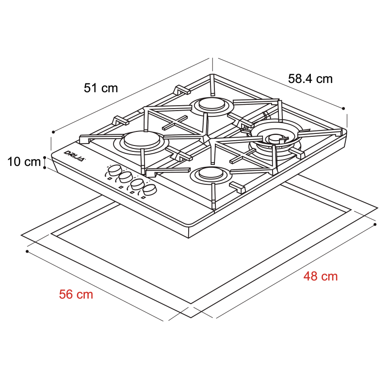 DRIJA ESTUFA EMPOTRABLE A GAS DE 58.4CM VITROCERAMICA TOSCANA
