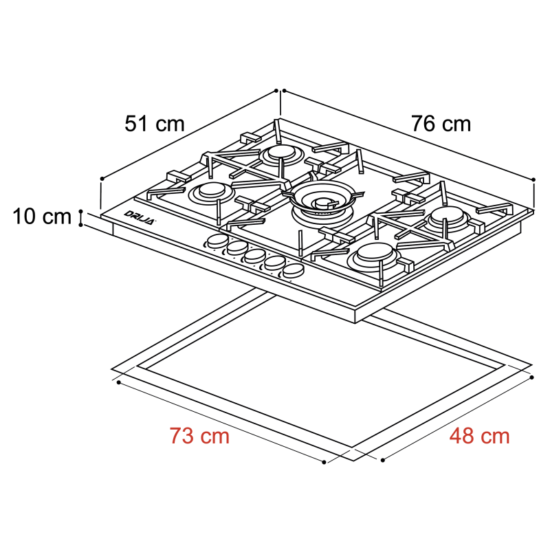 DRIJA ESTUFA EMPOTRABLE A GAS DE 76CM VITROCERAMICA TOSCANA