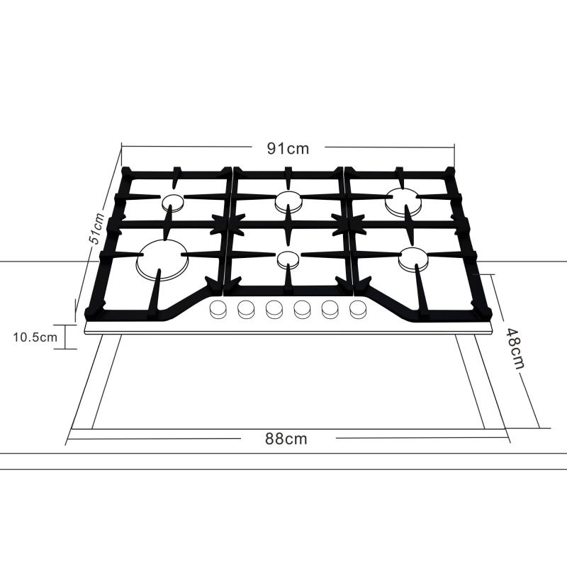 DRIJA ESTUFA A GAS 91CM VITRO CERAMICA DE 6 QUEMADORES TOSCANA 91