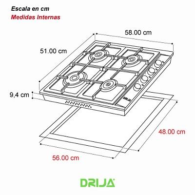 DRIJA ESTUFA A GAS DE 4 QUEMADORES 24" TURIN 60