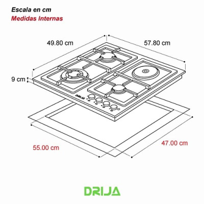 DRIJA ESTUFA EMPOTRABLE DUAL (GAS Y ELECTRICA) DE 4 QUEMADORES VERONA 60 DUAL