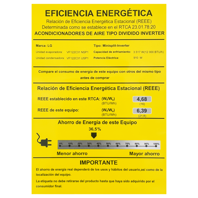 Lg Aire acondicionado split de 12000btu dualcool ai air inverter vf122