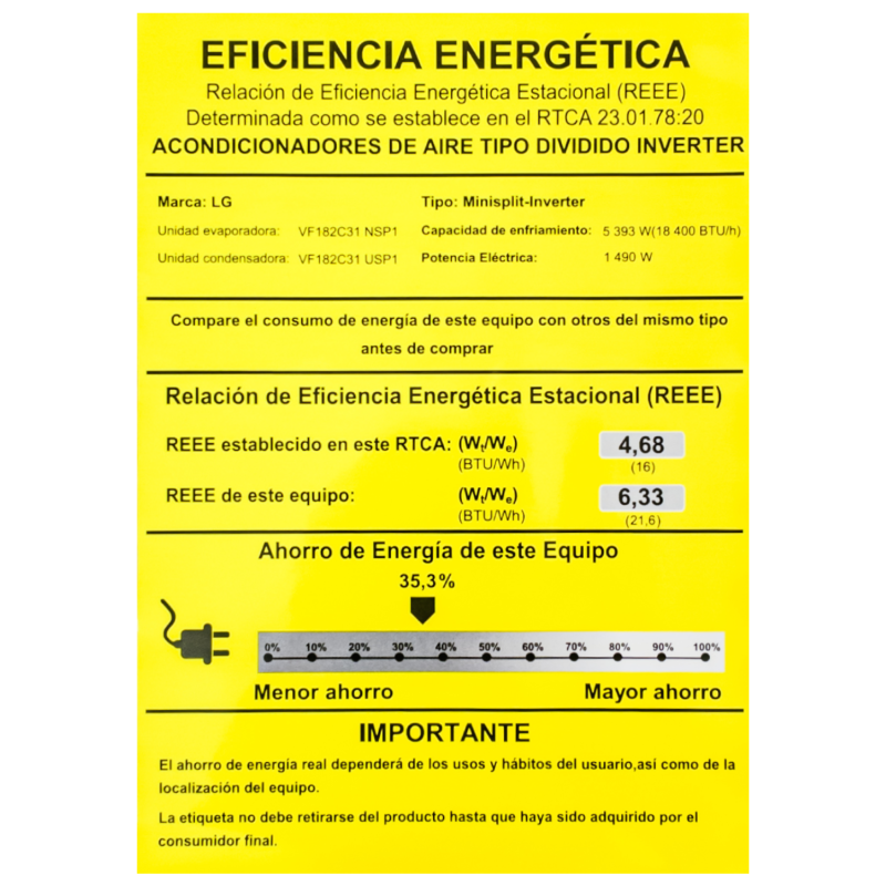 Lg Aire acondicionado split de 18400btu dualcool ai air inverter vf182