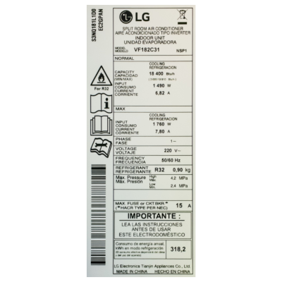 Lg Aire acondicionado split de 18400btu dualcool ai air inverter vf182