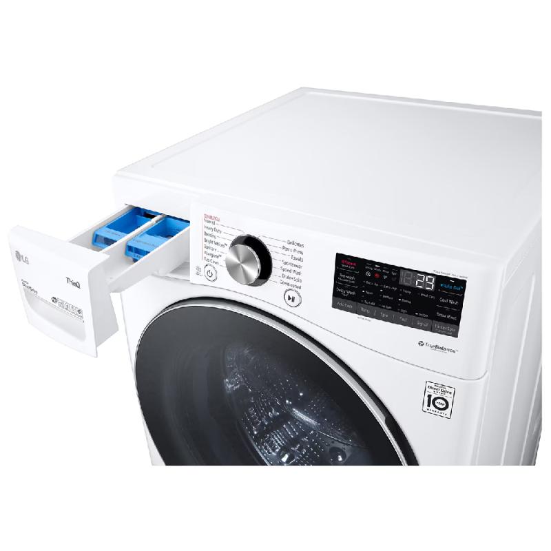 Lg Lavadora carga frontal 22kg/48lbs, steam, vidrio templado, color blanco, thinq